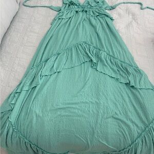 Free People Teal Green Ruffled Maxi Dress